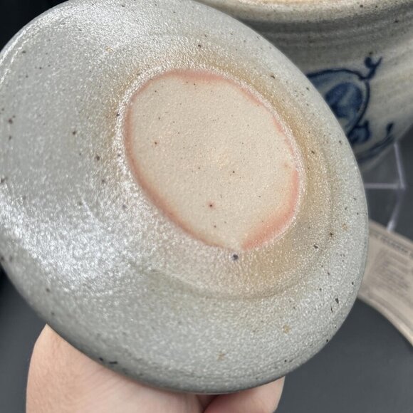 Rowe Pottery Works Cow Stoneware Salt-Glazed Crock 1965 Blue Grey, Bean Pot - Picture 6 of 11